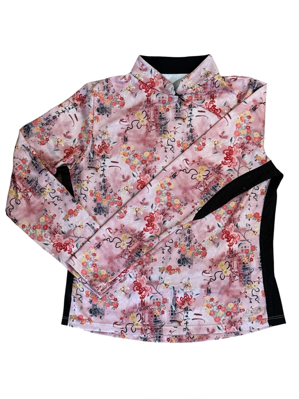 Terry cycling top bike jersey long sleeve pink Asian floral print XL